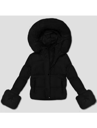Černá prošívaná dámská zimní bunda s kožešinou J Style (5M3355-392)
