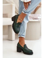 Zazoo 20168 Elegantní dámské polobotky na podpatku přírodní kůže tmavě zelené