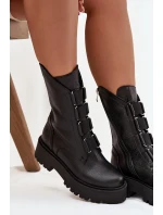 Dámské kotníkové boty z přírodní kůže na platformě Zazoo 3795 Černé