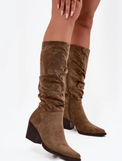 Zateplené dámské kozačky na sloupkovém podpatku Paelina - zelená