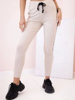 Dámské teplákové kalhoty s lampasem a šňůrkou v pase béžové