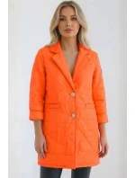 Dámská bunda Plus Size prošívaná s ozdobnými knoflíky a límcem neonově oranžová