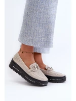 Dámské kožené mokasíny na platformě s ozdobou S.Barski LR750 béžové Dámské kožené mokasíny na platformě s ozdobou S.Barski LR750 béžové