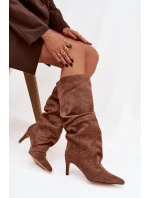 Vlněné Kozačky na Podpatku z Eko Semiš Oteplené Tmavě Béžové Mavella