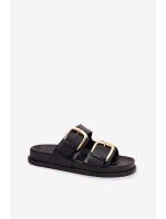 Dámské eko kožené nazouváky s zlatými sponami Černé Tervessa