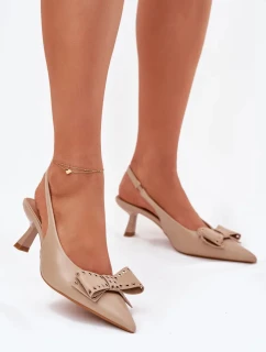 Dámské lodičky na jehlovém podpatku s mašlí Folesca – béžové