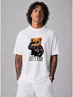 Pánské bavlněné tričko oversize s potiskem bílé FashionStreet NX1018R Pánské bavlněné tričko oversize s potiskem bílé FashionStreet NX1018R