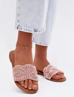 Zdobené dámské ploché nazouváky růžové Dovima