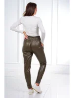 Kožené kalhoty vázané vpředu khaki barvy Kožené kalhoty vázané vpředu khaki barvy