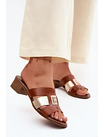 Kožené dámské sandály na podpatku Zazoo 40517 hnědé
