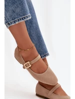 Dámské eko semišové baleríny s páskem a zlatou přezkou Adelora – béžové