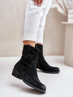 Dámské Zamszové Boty Cowboy Na Nízkém Podpatku Zateplené Sergio Leone BT284-S Černé