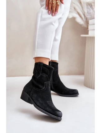 Dámské Zamszové Boty Cowboy Na Nízkém Podpatku Zateplené Sergio Leone BT284-S Černé
