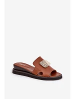 Dámské Pantofle Na Klínu Eko Kůže S Ozdobou Hnědé Sarela