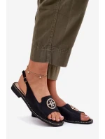 Dámské Sandály Na Plochém Podpatku S Ozdobou S.Barski KV51-002 Černé