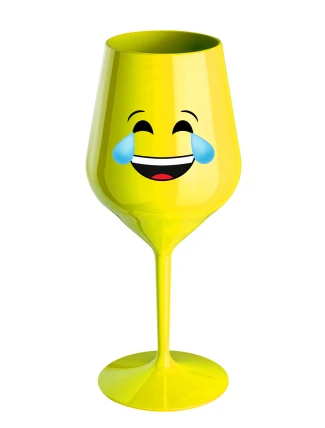 SMAJLÍK PLAČÍCÍ SMÍCHY - žlutá nerozbitná sklenice na víno 470 ml