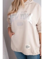 Dámská mikina plus size z viskózy s kapucí a klokaní kapsou béžová