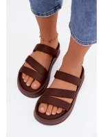 Materiálové dámské pantofle na platformě s pásky čokoládové Liorine