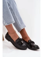Lakované dámské mokasíny s korálky S.Barski HY52-541 – černé