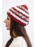Dámská zimní čepice s barevnou přízí a elastickým stahováním K352 bordová