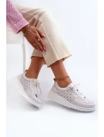 Prolamované dámské tenisky na klínku, přírodní kůže, světle šedá S.Barski