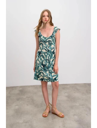 Dámské šaty 16454 Světle béžová / zelená - Vamp Dámské šaty 16454 Světle béžová / zelená - Vamp