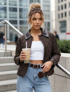 Dámská prošívaná hnědá přechodová bunda FashionStreet TY5619