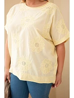 Dámská bavlněná halenka Plus Size s vyšívanými květinami žlutá