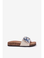 Dámské pantofle s mašlí na korkové platformě modré Lisandrea