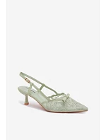 Krajkové dámské sandály na podpatku s mašlí zelené Maribelle