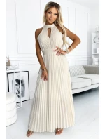 484-1 Plisované midi šaty se slzovitým výstřihem - BEACH