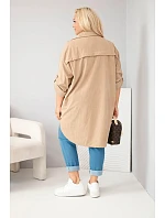 Dámská košile Plus Size z viskózy manšestrová s odepínacími rukávy camelová Dámská košile Plus Size z viskózy manšestrová s odepínacími rukávy camelová