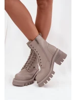 Kožené Workery Dámské Na Klocku S Pripinkami Artiker 57C0181 Béžové