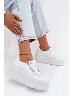 Kožené dámské tenisky na masivní platformě Zazoo N1084 Bílé