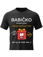 Dámské bavlněné tričko s potiskem - NEJLEPŠÍ DÁREK PRO BABIČKU - černé 