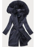 Tmavě modrá dámská zimní bunda s podšívkou z mechovité kožešiny (b537-3) Tmavě modrá dámská zimní bunda s podšívkou z mechovité kožešiny (b537-3)