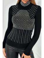 Pletená halenka se zirkonovým motivem černá Pletená halenka se zirkonovým motivem černá