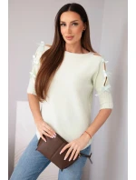 Dámský svetr s krátkým rukávem a ozdobnými mašličkami mátový