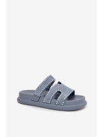 Dámské pantofle se zdobením na platformě modré Delyna