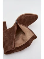 Kozačky z přírodního semiše s vysokým podpatkem vyhřívané hnědé Zazoo 3128