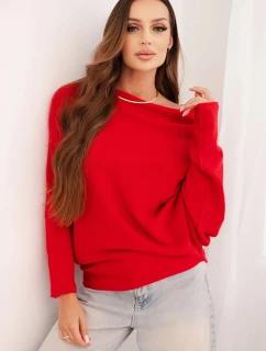 Dámský asymetrický batwing svetr viskózový červený