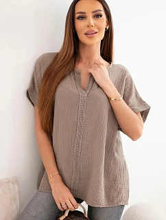 Dámská bavlněná mušelínová oversize halenka s výstřihem do V a s krajkou fango