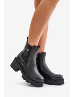 Zazoo 60490 Kožené Zateplené Boty S Dekorací Černé