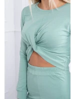 Sada s řasením na halence tmavě mátové barvy Sada s řasením na halence tmavě mátové barvy