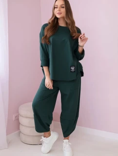 Bavlněná mikina kalhoty set tmavě zelená