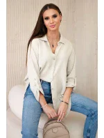 Bavlněná mušelínová košile oversize tmavě béžová