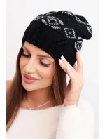 Dámská zimní čepice z vlny s geometrickým vzorem K434 černá + šedá