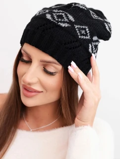 Dámská zimní čepice z vlny s geometrickým vzorem K434 černá + šedá