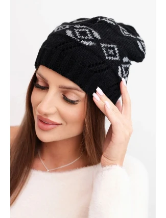 Dámská zimní čepice z vlny s geometrickým vzorem K434 černá + šedá