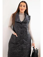 Dámská prošívaná dlouhá vesta s kapsami a se stojáčkem černá